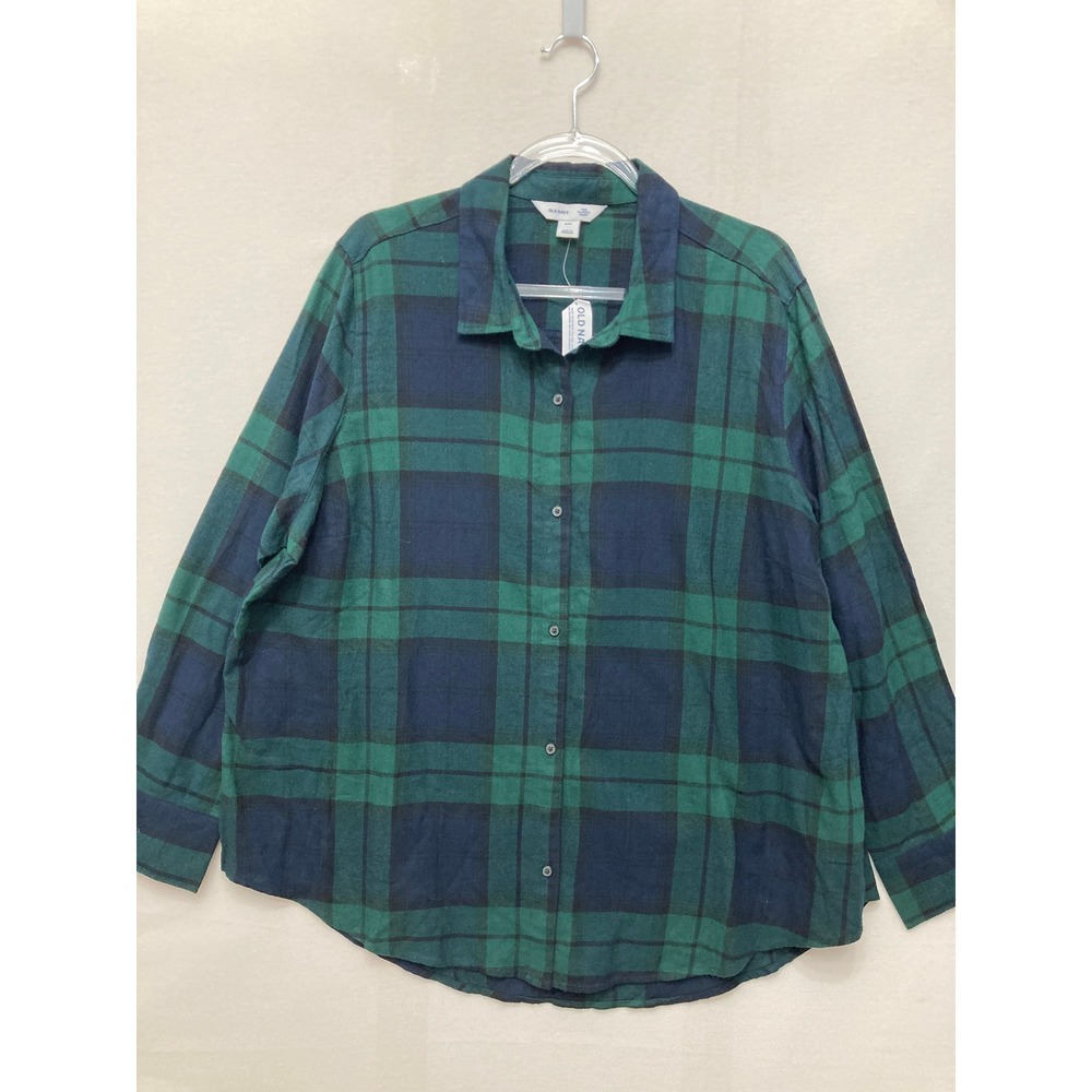 New Old Navy The Classic Shirt XXL Green Plaid Flannel Button Down Long Sleeve